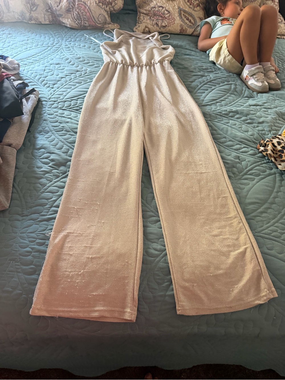 Women’s Wide-Leg Sparkle Jumpsuit — silver